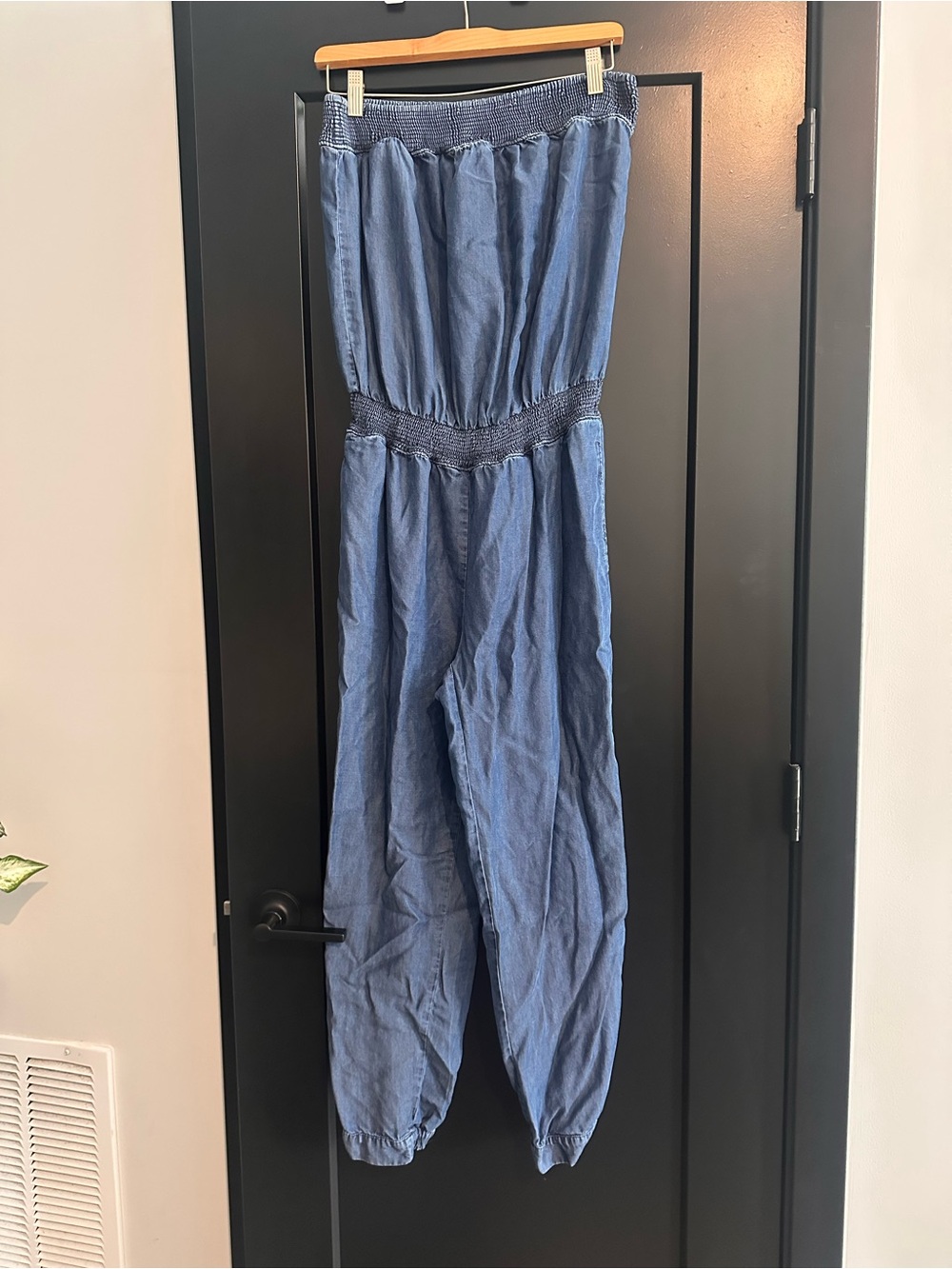 Zara Basic Indigo Smocked Waist Jumpsuit